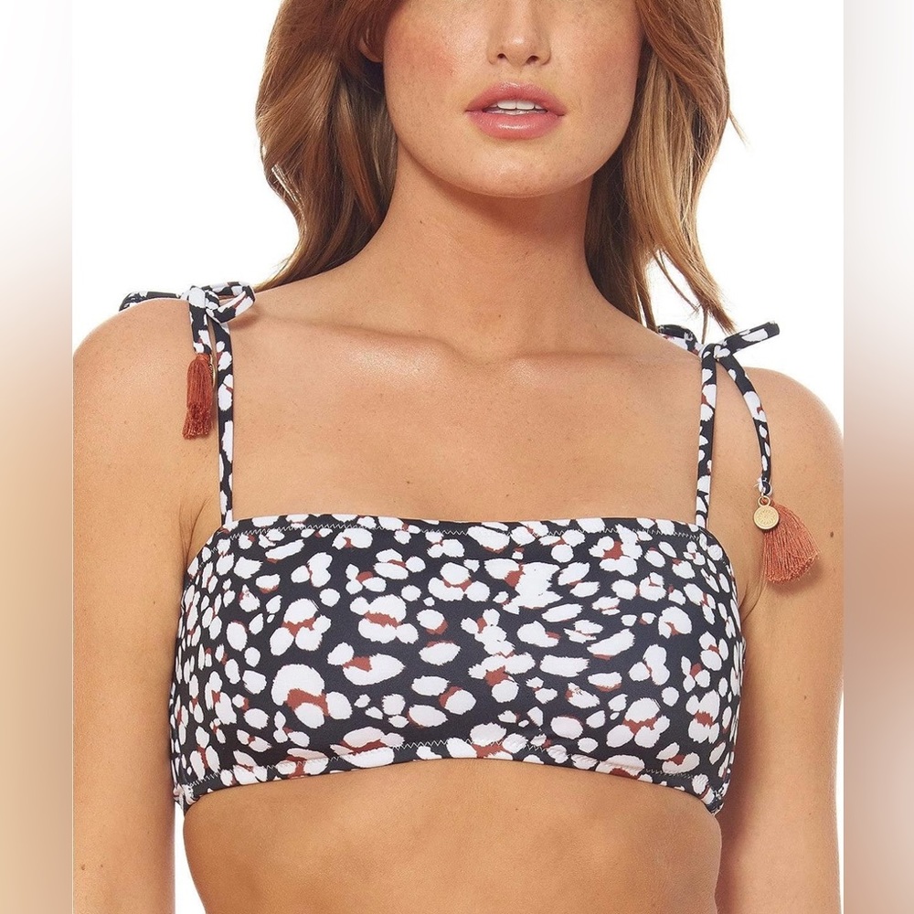 Jessica Simpson Women's Standard Animal Print Bandeau Swim Bikini Top Medium